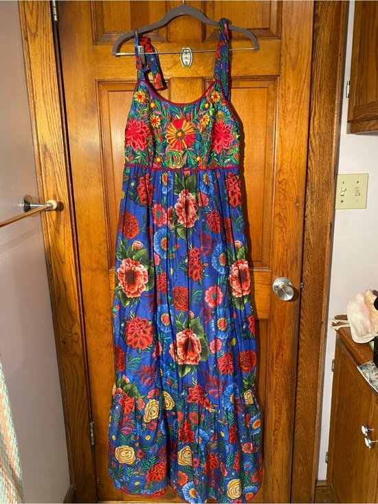 Payal Jain Design Dresses & Skirts - Embroidered Floral Blue Maxi Dress with Straps